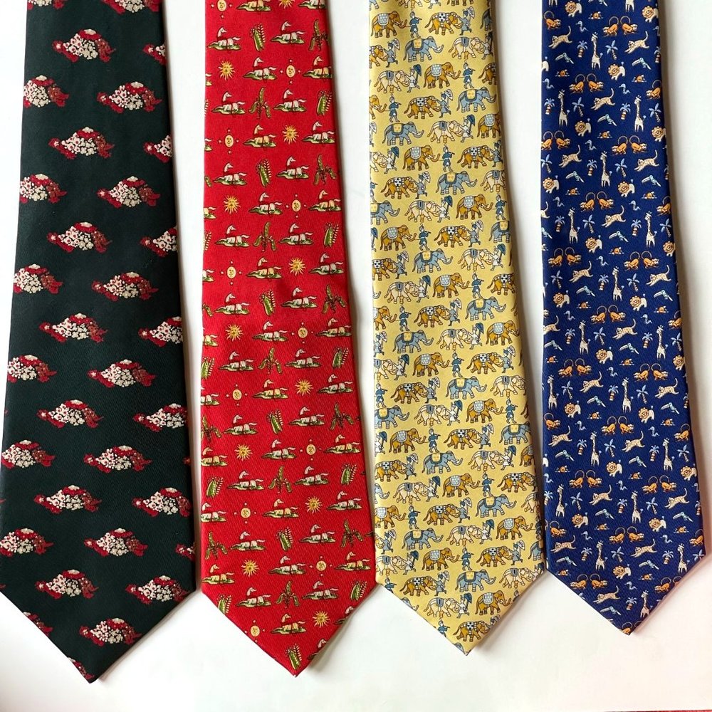 Four AMAZING silk ties - Salvatore Ferragamo and Jim Thompsn